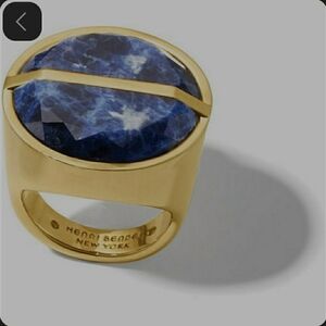 Henri Bendel Modern Stone Ring Featuring a Blue Stone Set in Gold Size 9